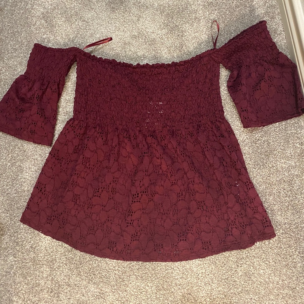 Off the shoulder floral maroon top
